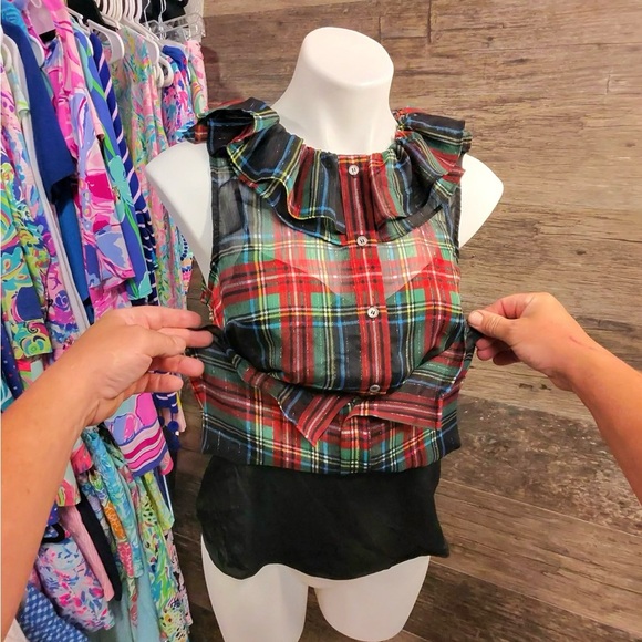 J. Crew Ruffled Red and Green Plaid Sleeveless Tank Top - Picture 3 of 11